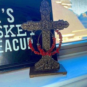 SILVER DANGLE + 2 IN DROP Hoop Lightweight Red Stacked Stone Earrings